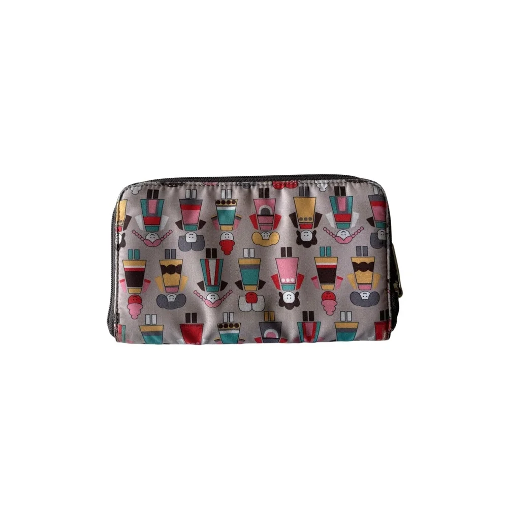 LeSportsac Aki Miyajima Artist In Residence Zip Around Wallet Doll Print Gray